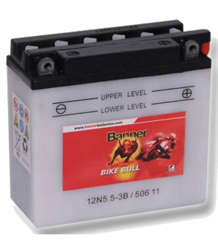 LevneMoto - Motobaterie 12V, 12N5,5-3B, 5,5Ah, 70A, BANNER BIKE BULL 135x60x130