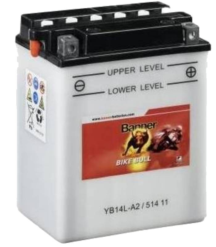 LevneMoto - Motobaterie 12V, YB14L-A2, 14Ah, 190A, BANNER BIKE BULL 134x89x166