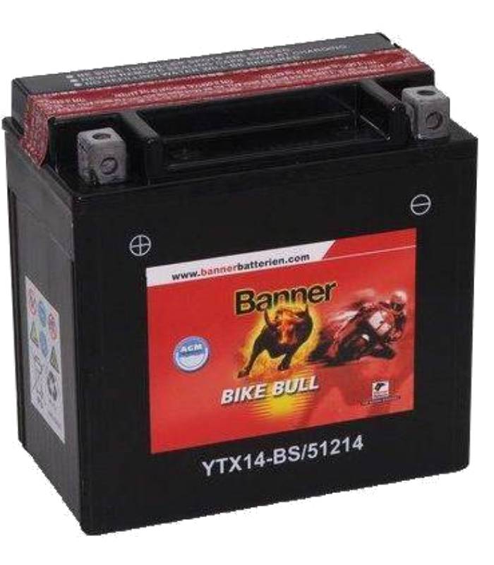 LevneMoto - Motobaterie 12V, YTX14-BS, 12Ah, 200A, BANNER BIKE BULL AGM 150x87x147