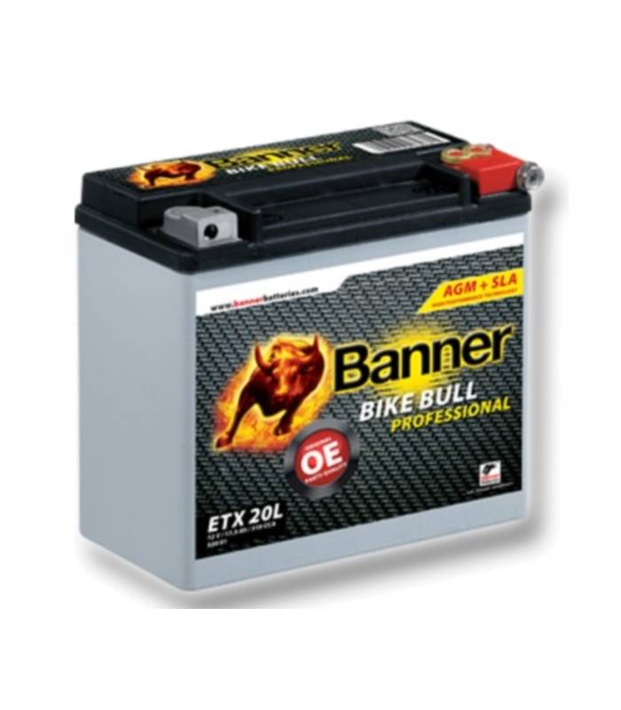LevneMoto - Motobaterie 12V, ETX 20L, 18Ah, 310A, BANNER BIKE BULL  AGM PRO 175x88x155