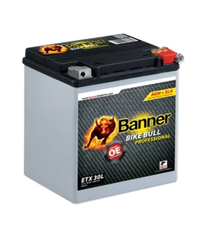 LevneMoto - Motobaterie 12V, ETX 30L, 26Ah, 400A, BANNER BIKE BULL  AGM PRO 168x131x197