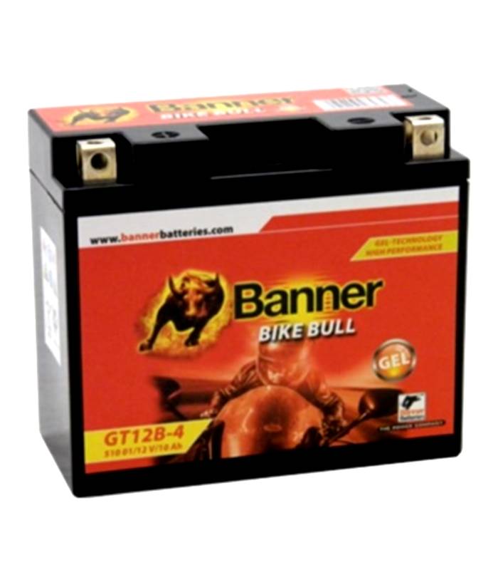 LevneMoto - Motobaterie gelová 12V, GT12B-4, 10Ah, 180A,  BANNER BIKE BULL  GEL 150x69x130