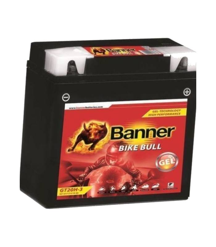 LevneMoto - Motobaterie gelová 12V, GT20H-3, 19Ah, 375A, BANNER BIKE BULL  GEL 183x79x171