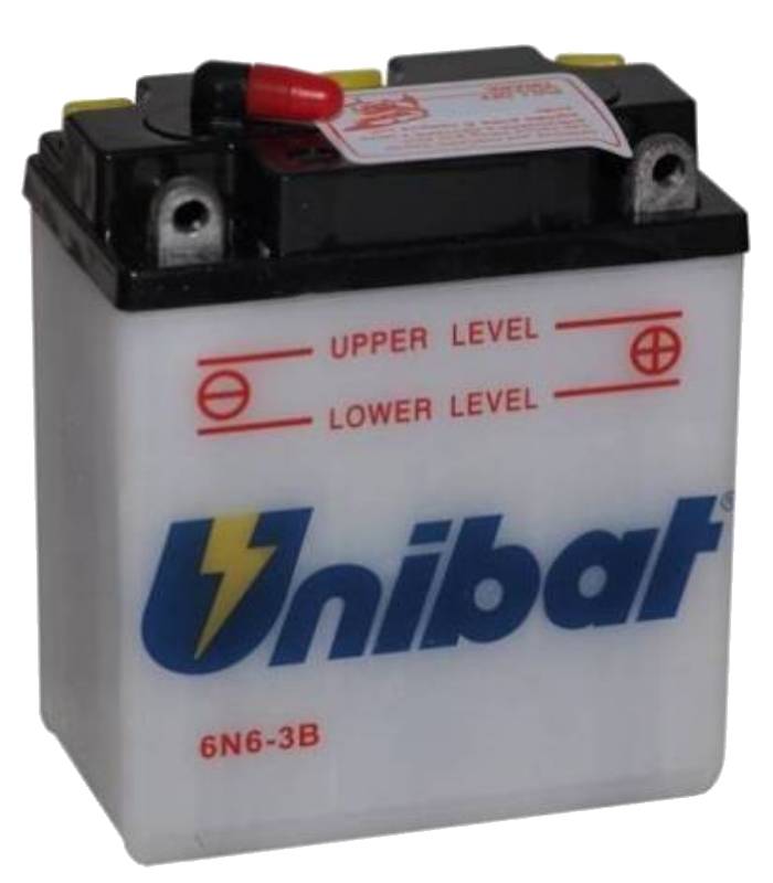 LevneMoto - Motobaterie 6V, 6N6-3B, 6Ah, konvenční 99x57x111, UNIBAT - Itálie (vč. balení el