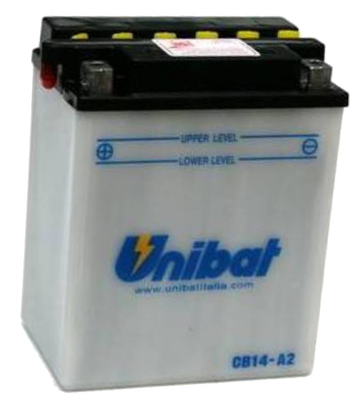 LevneMoto - Motobaterie 12V, CB14-A2, 14Ah, 190A, konvenční 134x89x166, UNIBAT - Itálie (vč.