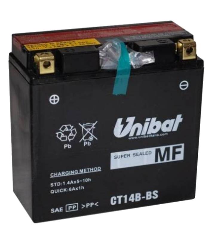 LevneMoto - Motobaterie 12V, CT14B-BS, 12Ah, 210A, bezúdržbová MF AGM 152x70x145, UNIBAT - I