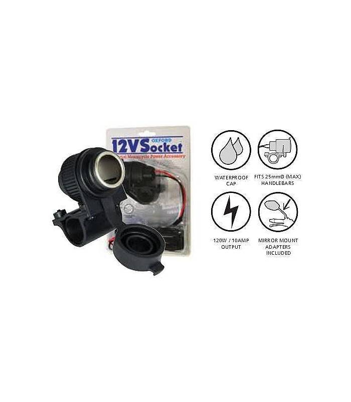 LevneMoto - Zásuvka 12V standard s objímkou pro uchycení k řidítků a trubkám o průměru 22 a 