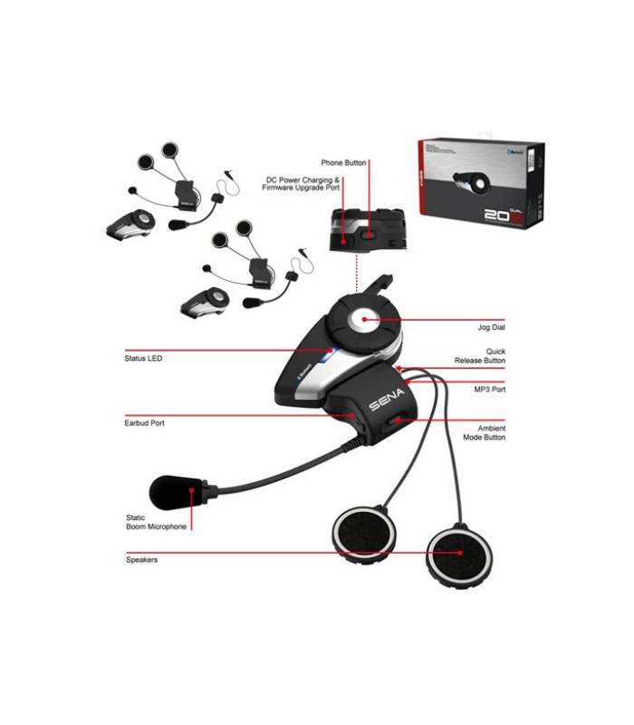 LevneMoto - Bluetooth handsfree headset 20S (dosah 2 km), SENA (sada 2 jednotek)