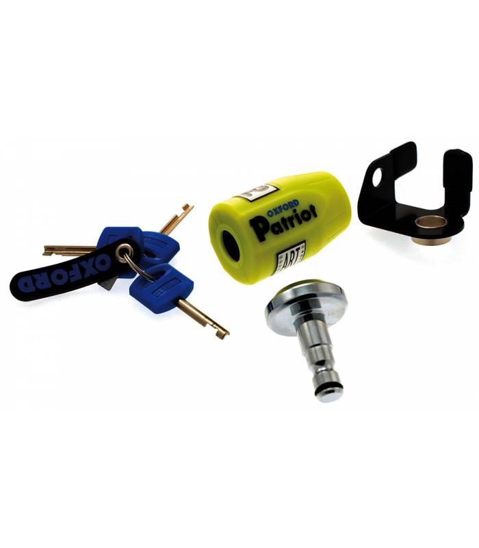 LevneMoto - Zámek kotoučové brzdy Patriot, OXFORD - Anglie (průměr čepu 14mm, žlutý)