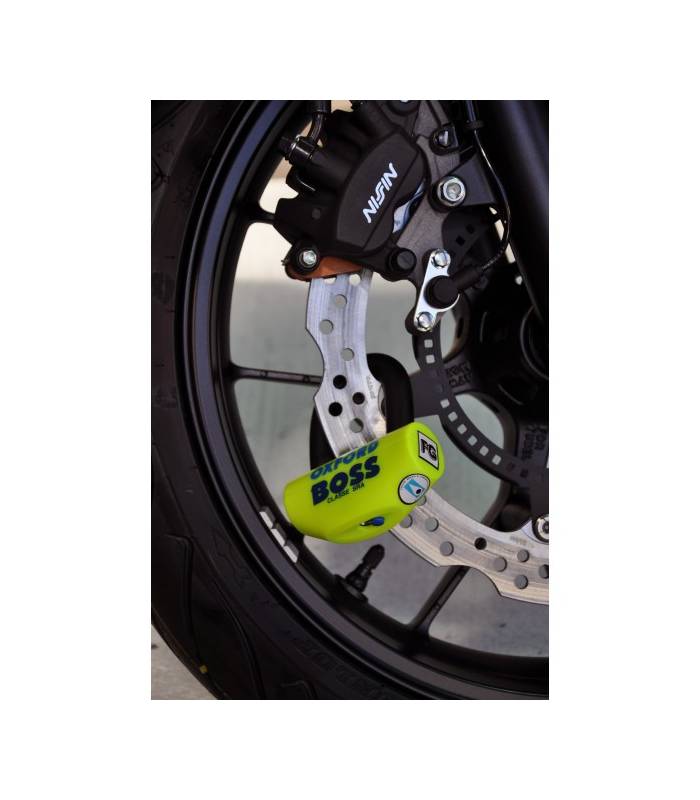 LevneMoto - Zámek kotoučové brzdy Boss Alarm, OXFORD - Anglie (integrovaný alarm, průměr čep