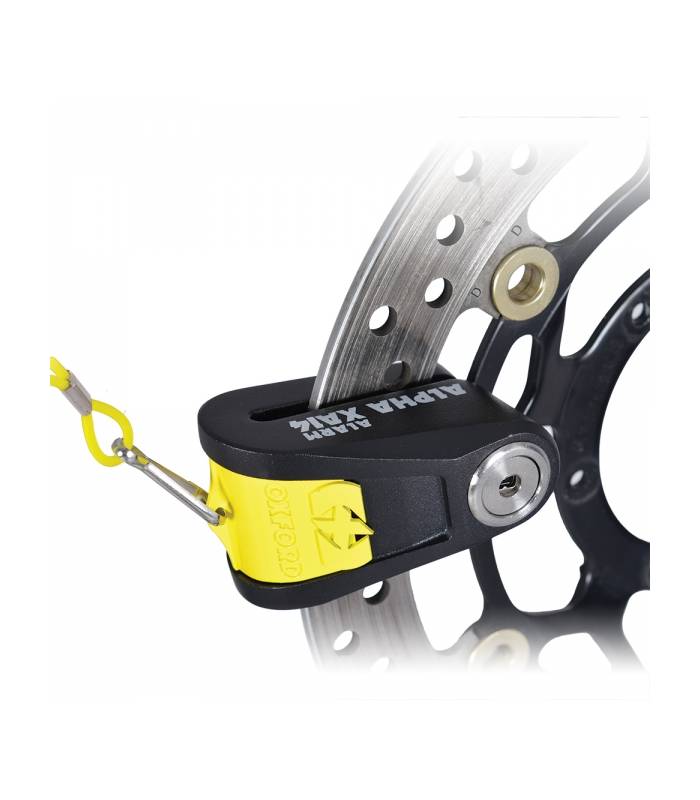 LevneMoto - Zámek kotoučové brzdy Alpha Alarm XA14, OXFORD - Anglie (integrovaný alarm, žlut