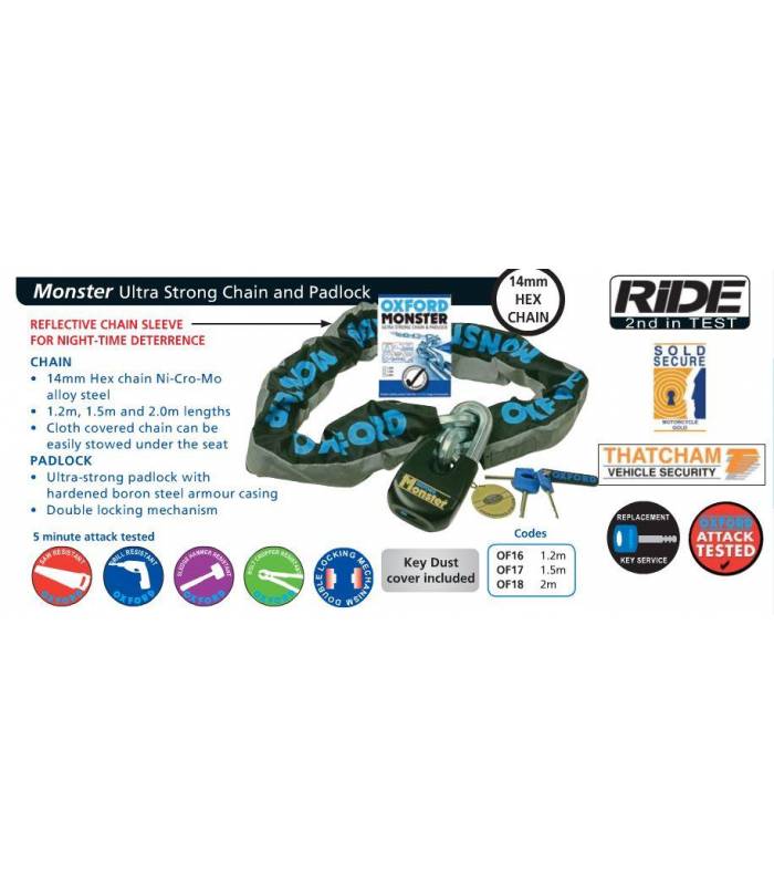 LevneMoto - řetězový zámek na motocykl Monster, OXFORD - Anglie (délka 1,2m)