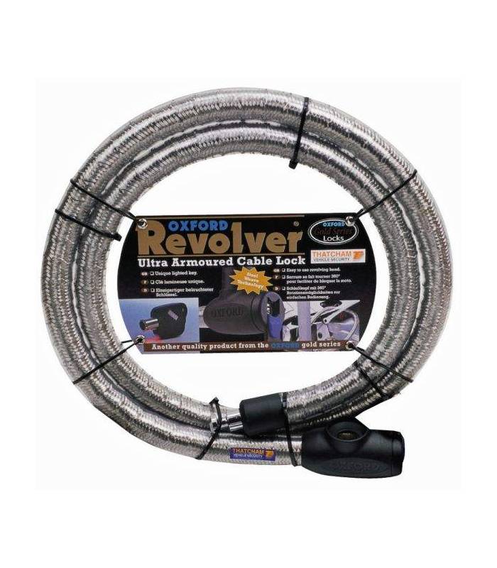 LevneMoto - Zámek na motocykl Revolver, OXFORD - Anglie (stříbrný, délka 1,8m)