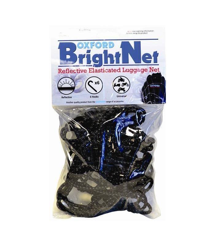 LevneMoto - Pružná zavazadlová síť XL pro motocykly, OXFORD - Anglie (38 x 38 cm, černá/refl