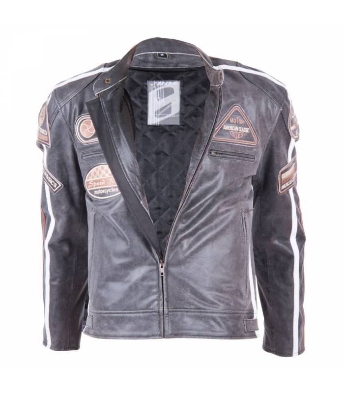 LevneMoto - Kožená moto bunda BOS 2058 Vintage grey