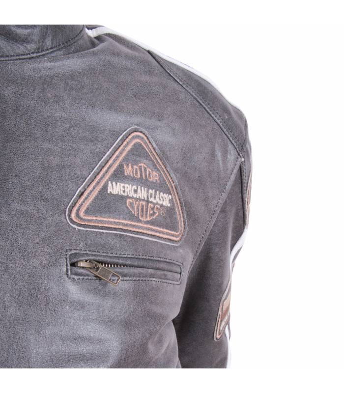 LevneMoto - Kožená moto bunda BOS 2058 Vintage grey