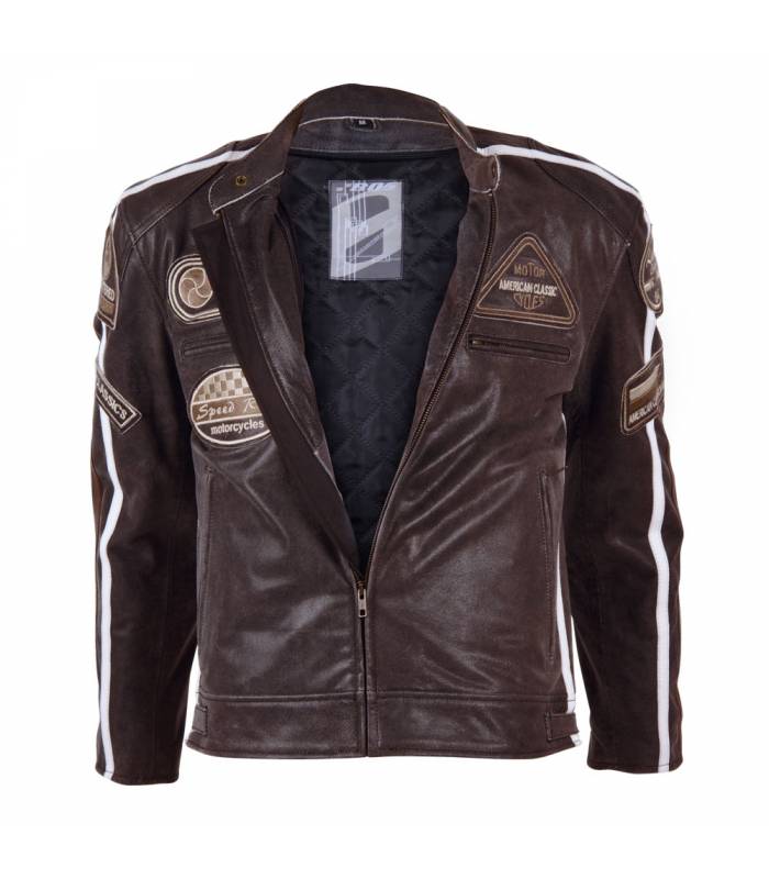 LevneMoto - Kožená moto bunda BOS 2058 hnědá