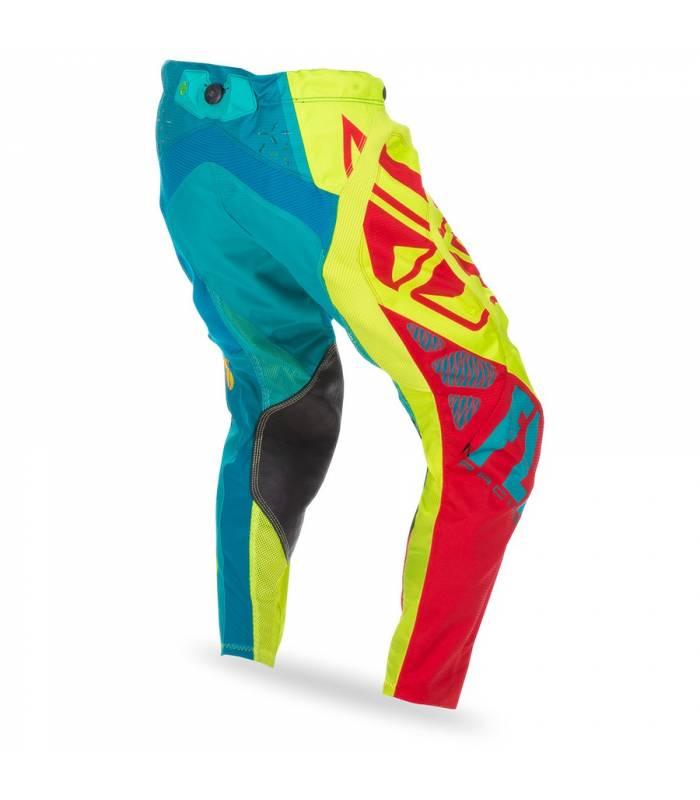 LevneMoto - Kalhoty EVO, FLY RACING - USA (modrozelená/Hi-vis/červená)
