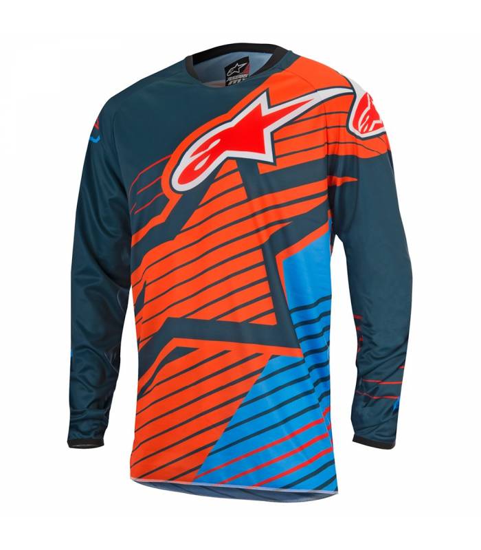 LevneMoto - Dres Racer Braap 2017, ALPINESTARS - Itálie (modrý/oranžový fluo/černý/tmavě mod