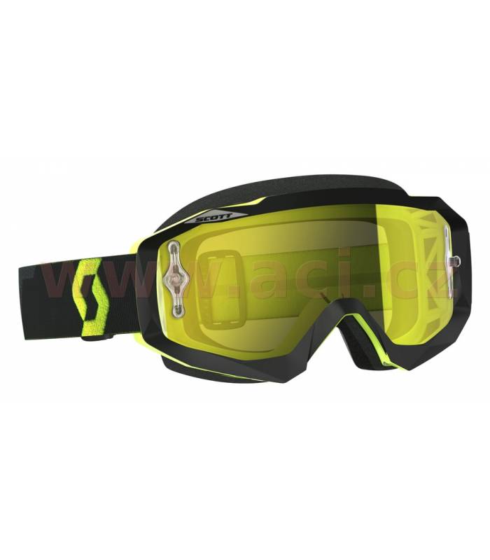 LevneMoto - Brýle HUSTLE MX, SCOTT - USA (černá/fluo žlutá, žluté chrom plexi s čepy pro slí
