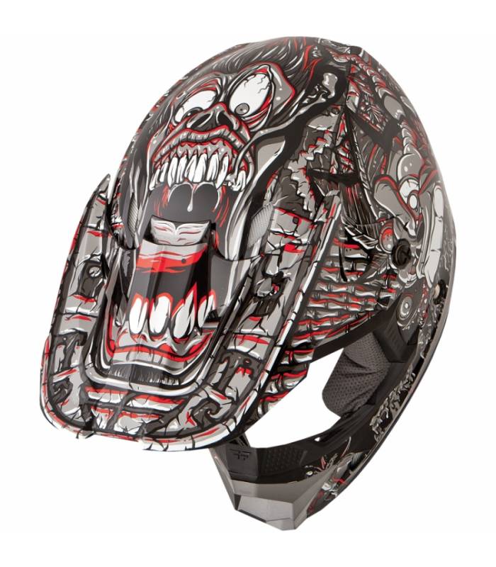 LevneMoto - Přilba Kinetic Jungle, FLY RACING - USA, dětská (šedá/červená/grafika)
