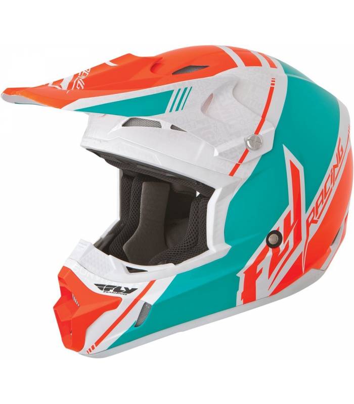 LevneMoto - Přilba Kinetic Pro, FLY RACING - USA dětská (bílá/modrozelená/oranžová)