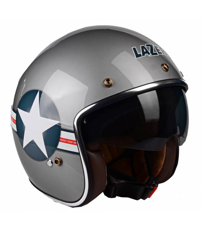 LevneMoto - Přilba Mambo Evo Navy, LAZER - Belgie (stříbrná metalická/grafika)