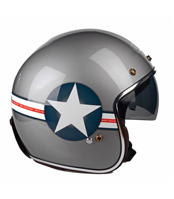 LevneMoto - Přilba Mambo Evo Navy, LAZER - Belgie (stříbrná metalická/grafika)