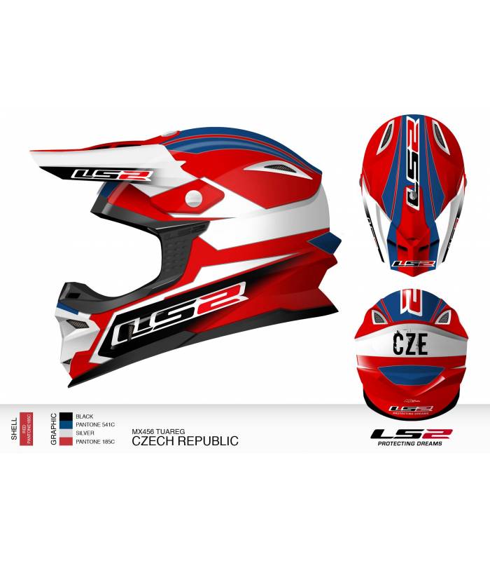 LevneMoto - Moto přilba LS2 MX456 DAKAR TUAREG CZECH REPUBLIC-červeno modro bílá