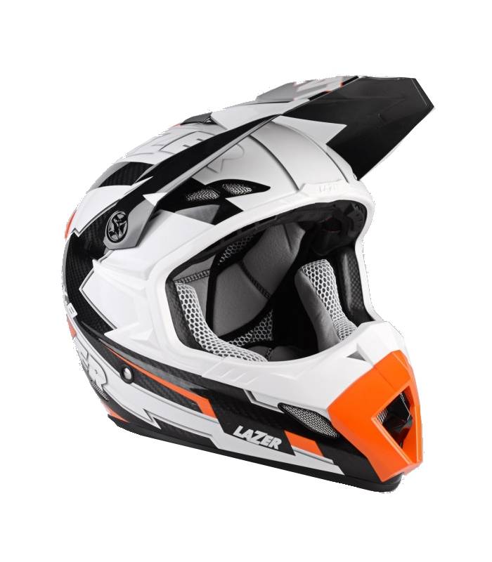 LevneMoto - Přilba MX8 Geotech Pure Carbon, LAZER - Belgie (carbon/bílá/oranžová)