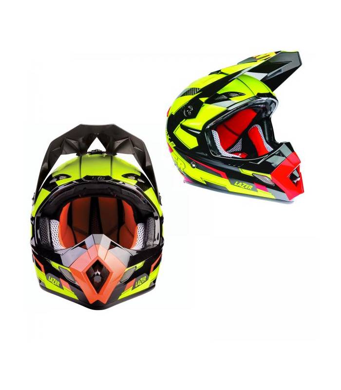 LevneMoto - Přilba MX8 Geotech Pure Carbon, LAZER - Belgie (carbon/žlutá/červená)