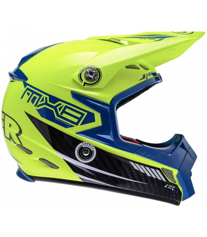 LevneMoto - Přilba MX8 Carbon Tech, LAZER - Belgie (carbon/žlutá/modrá)