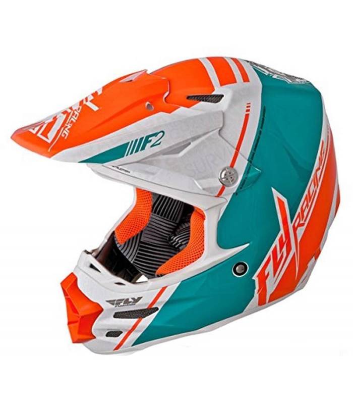 LevneMoto - Přilba F2 Carbon Canard Replica, FLY RACING - USA (oranžová/bílá/tyrkysová)
