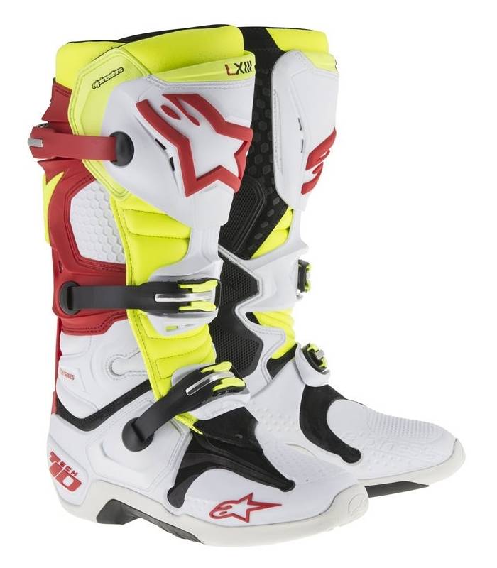 LevneMoto - Boty Tech 10 2016, ALPINESTARS - Itálie (bílé/červené/žluté fluo)